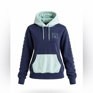 Billabong Navy and Mint Colorblock Pullover Hoodie
